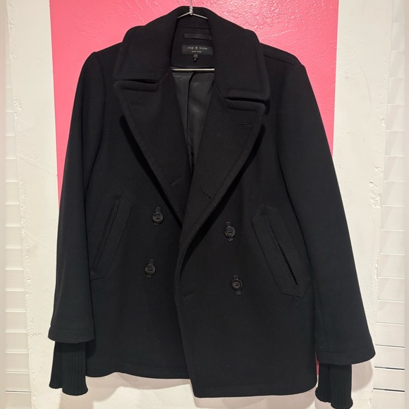 Rag & Bone black wool peacoat — size 38 designer quality